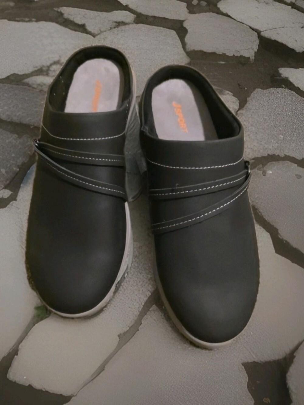 JSport Women's  Black/grey Comfort Mule Sz 10Comfortable, faux buckle mules.